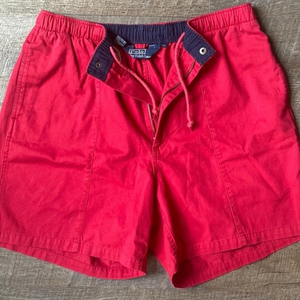 Vintage Polo Shorts w/ Retro Logo sz Lrg Draw string, pockets, CLASSIC POLO